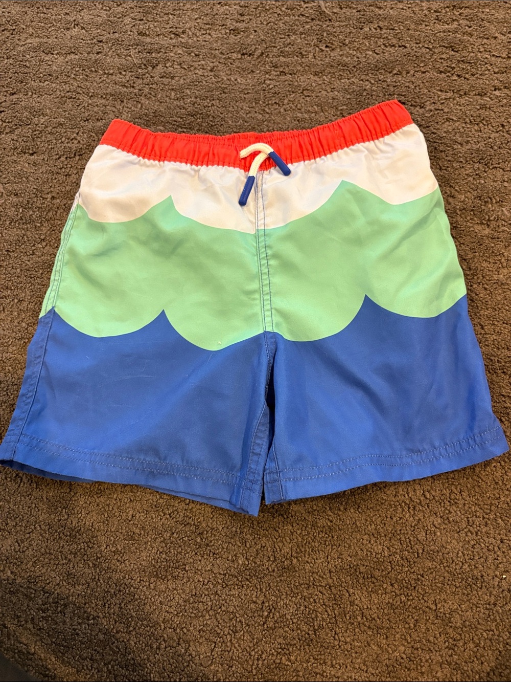 Mini Boden Boys Wave-Panel Swim Shorts - Blue, Green, Red, White